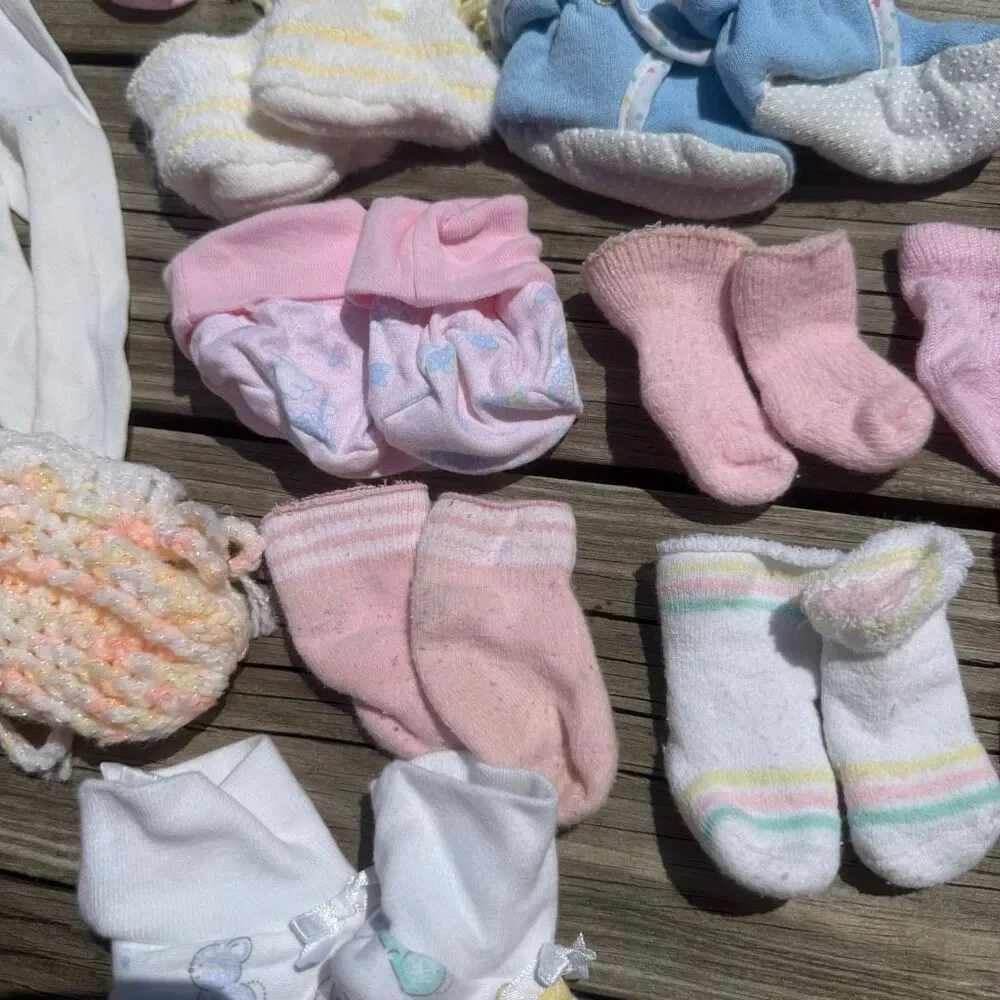 Vintage Baby Socks & Booties Bundle 17 Pieces Newborn 0-6 Months Mixed Lot
